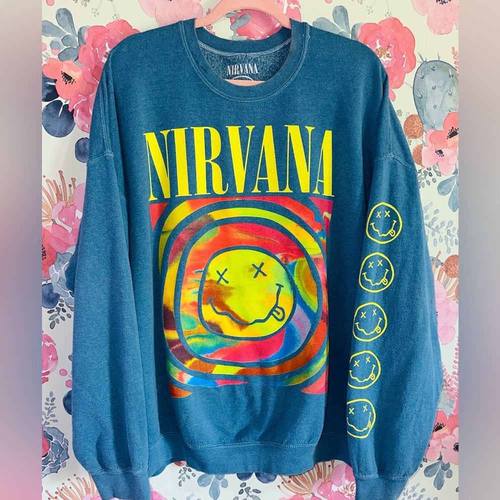 NIRVANA Blue and Yellow Crewneck Sweatshirt